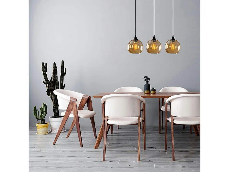 Suspension de table en verre doré, 3 globes 70 cm SIVAS