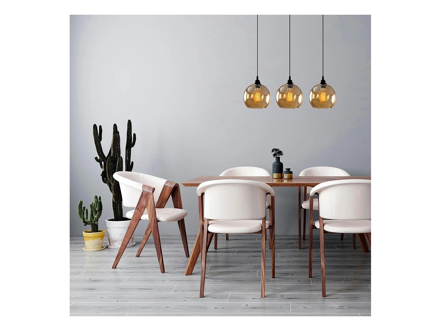 Suspension de table en verre doré, 3 globes 70 cm SIVAS