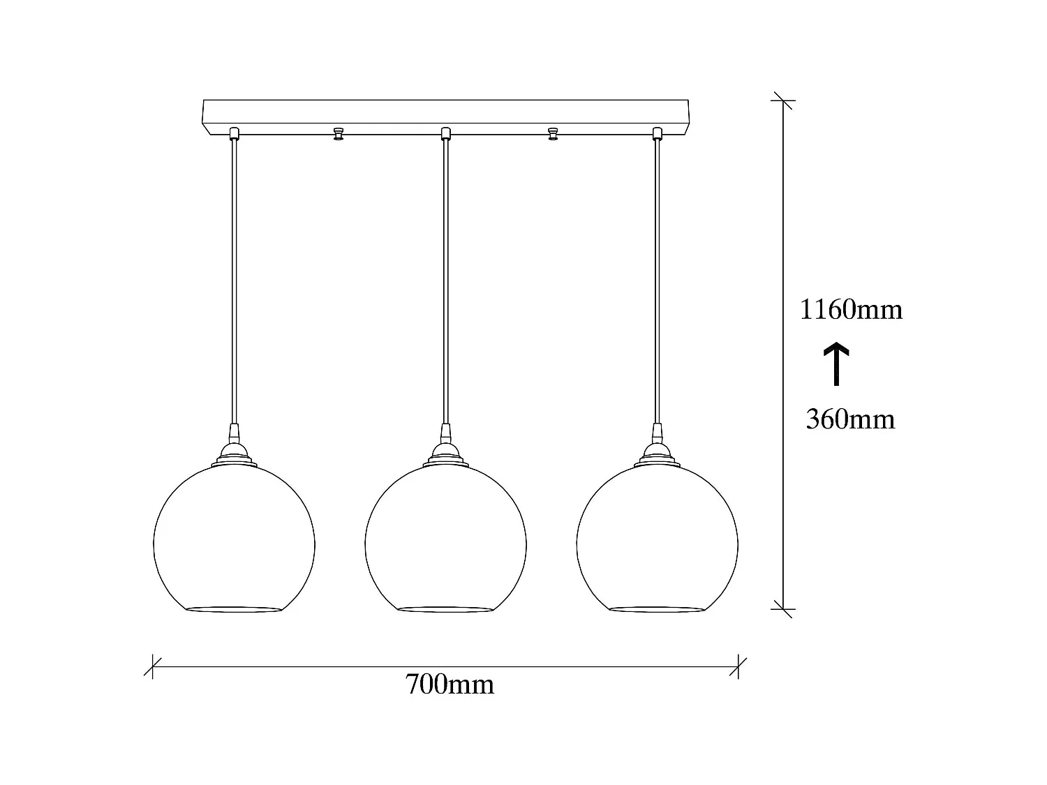 Suspension de table en verre doré, 3 globes 70 cm SIVAS
