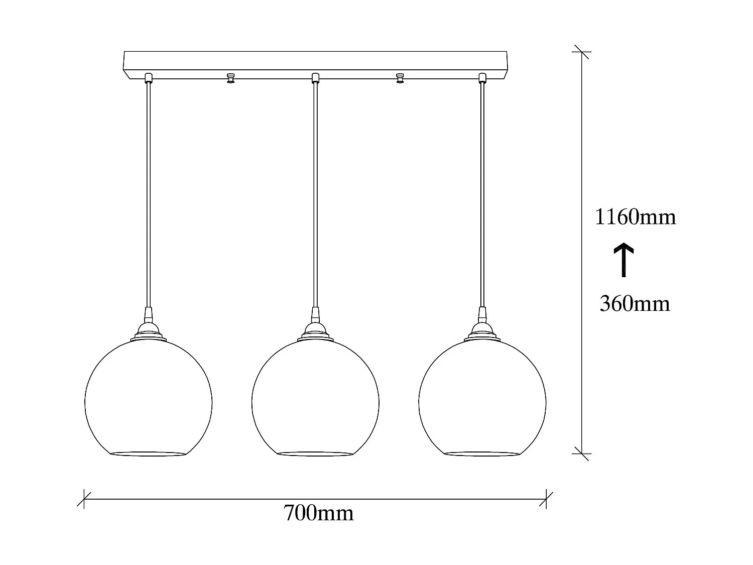 Suspension de table en verre doré, 3 globes 70 cm SIVAS
