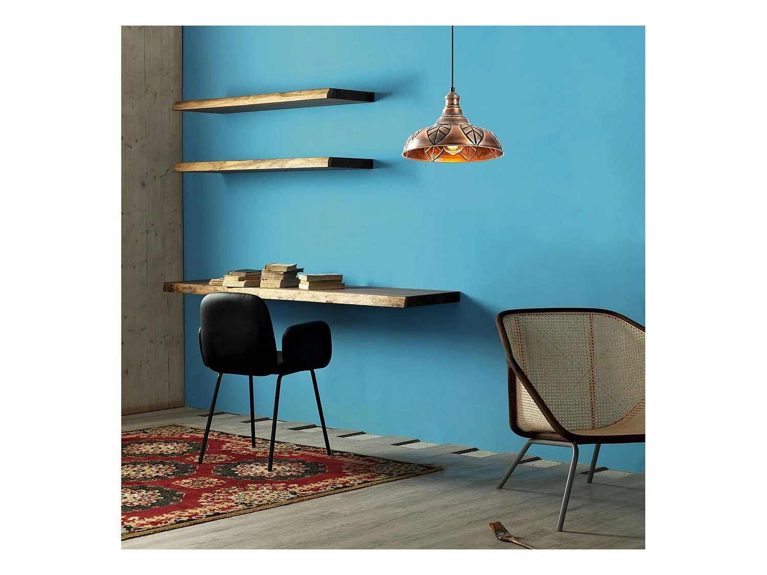 Suspension rustique en métal cuivré décor feuille SILE