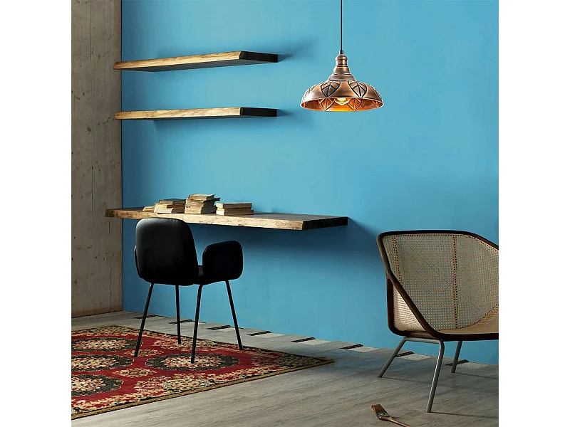 Suspension rustique en métal cuivré décor feuille SILE