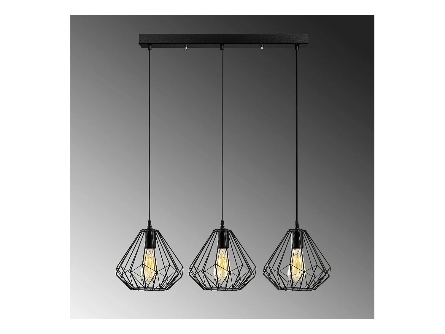 Suspension de table noire design diamant 3 abat-jour ERZIN