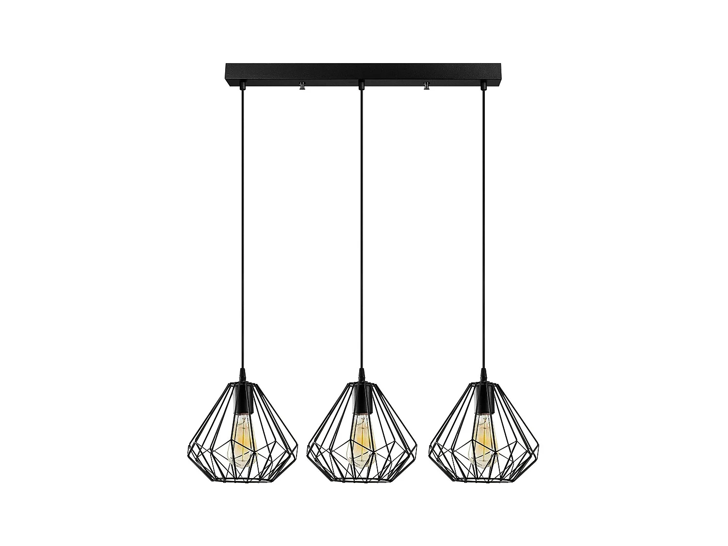 Suspension de table noire design diamant 3 abat-jour ERZIN