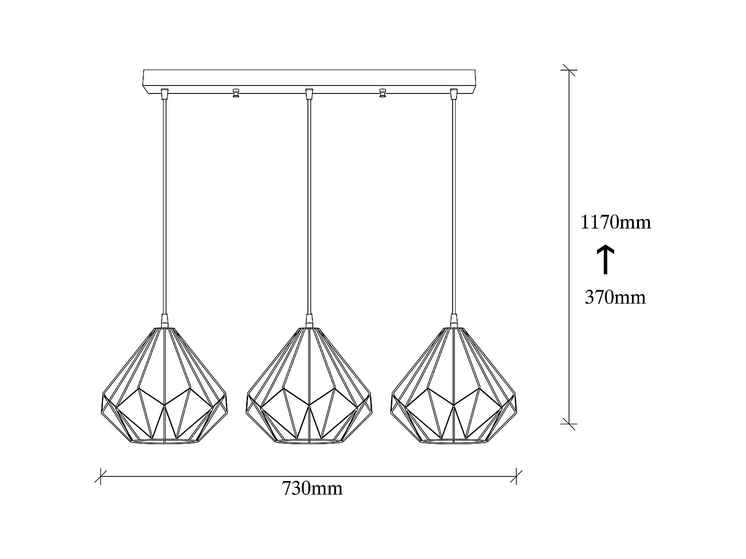 Suspension de table noire design diamant 3 abat-jour ERZIN