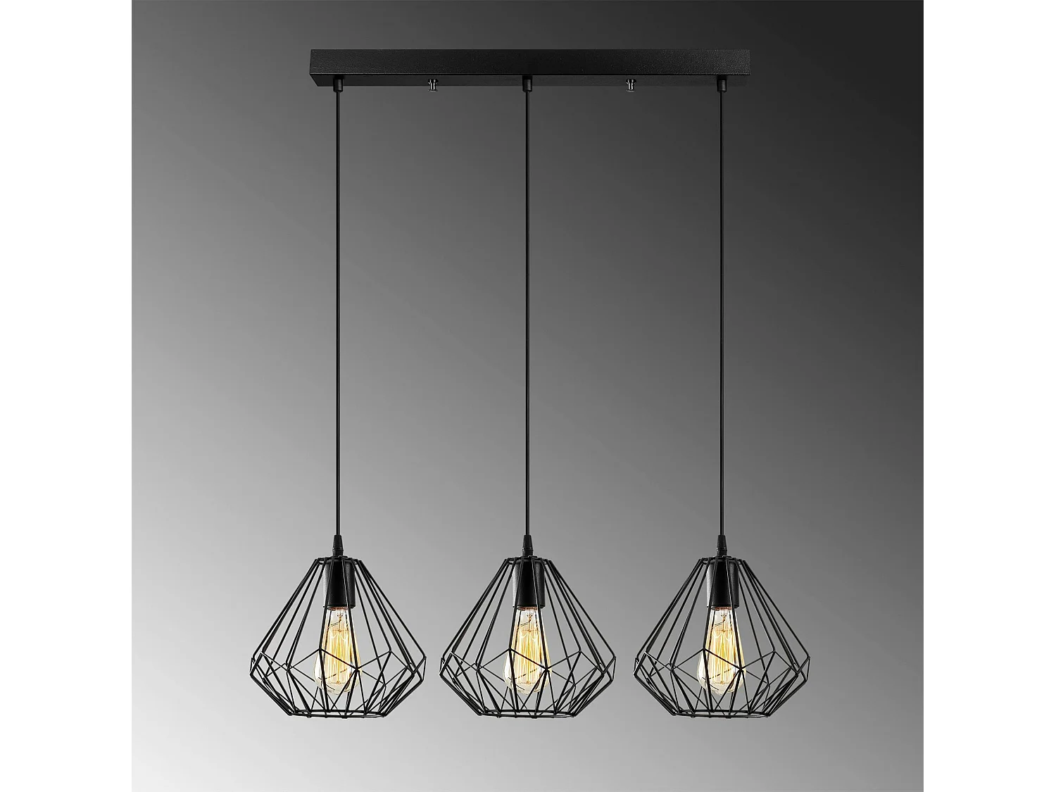 Suspension de table noire design diamant 3 abat-jour ERZIN