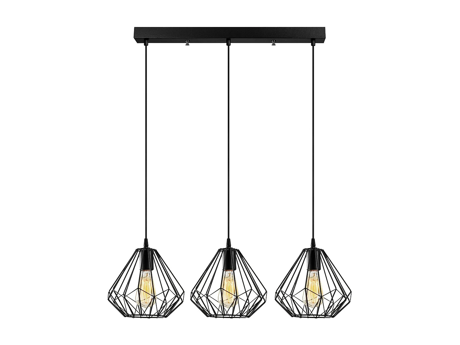 Suspension de table noire design diamant 3 abat-jour ERZIN