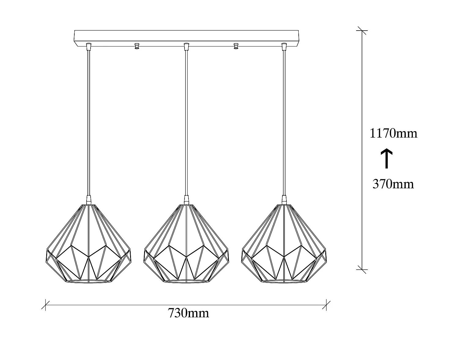 Suspension de table noire design diamant 3 abat-jour ERZIN