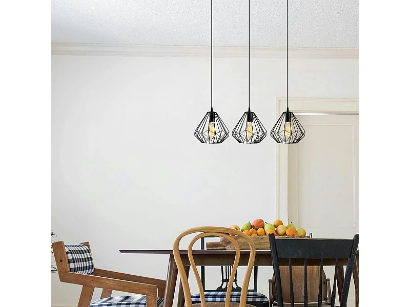 Suspension de table noire design diamant 3 abat-jour ERZIN