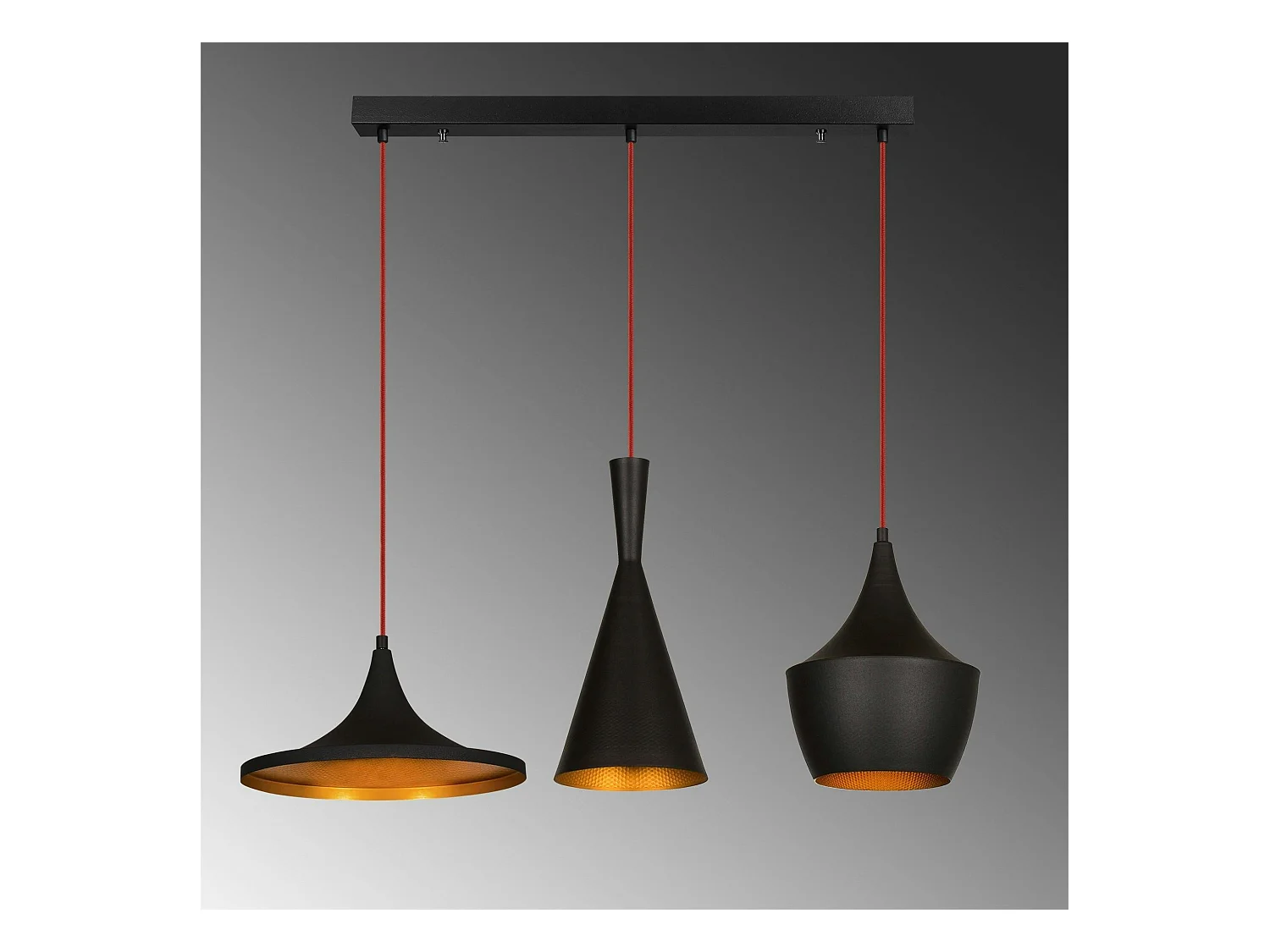 Suspension cuisine noire mat câble rouge, 3 formes SILE