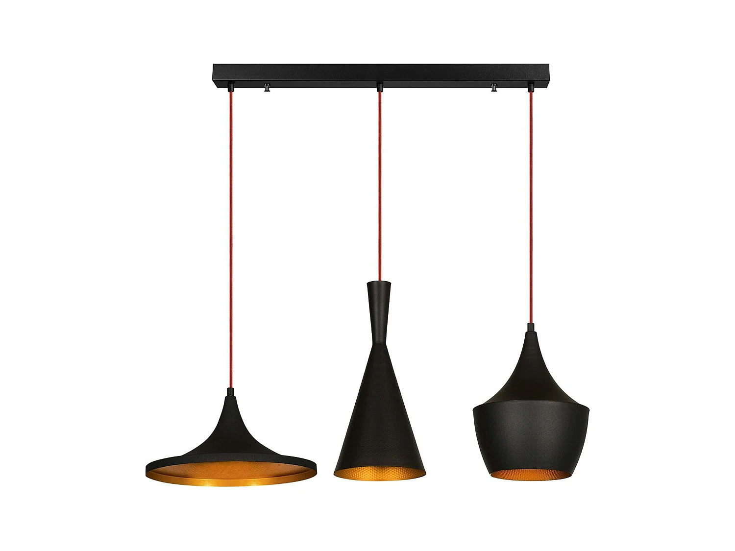 Suspension cuisine noire mat câble rouge, 3 formes SILE