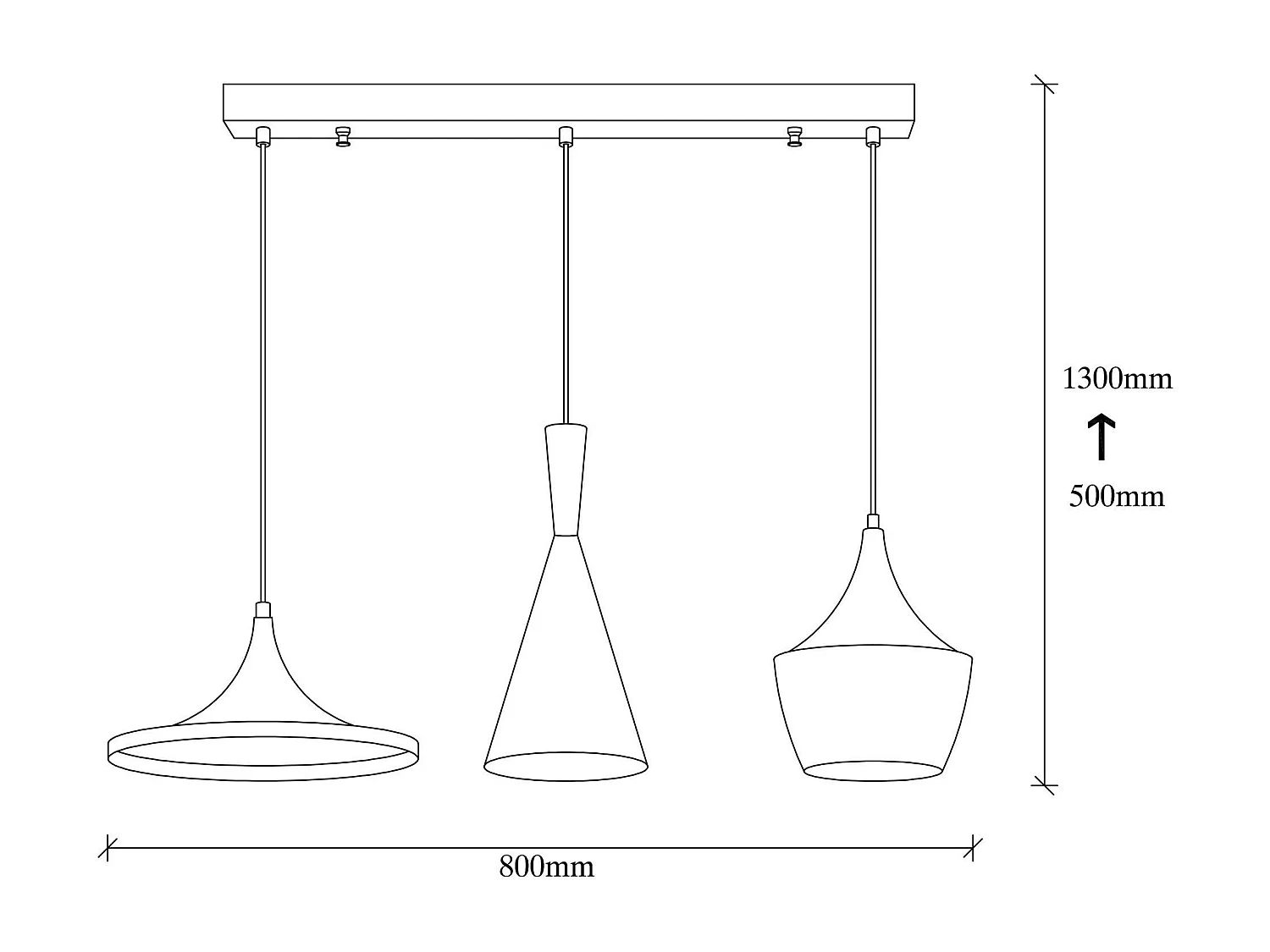 Suspension cuisine noire mat câble rouge, 3 formes SILE
