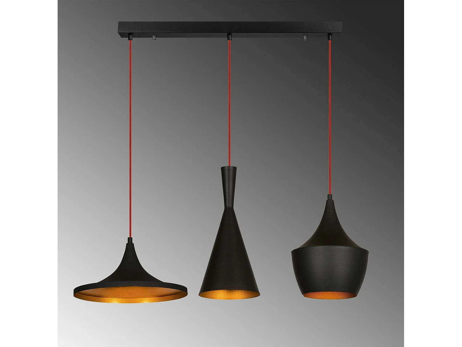 Suspension cuisine noire mat câble rouge, 3 formes SILE