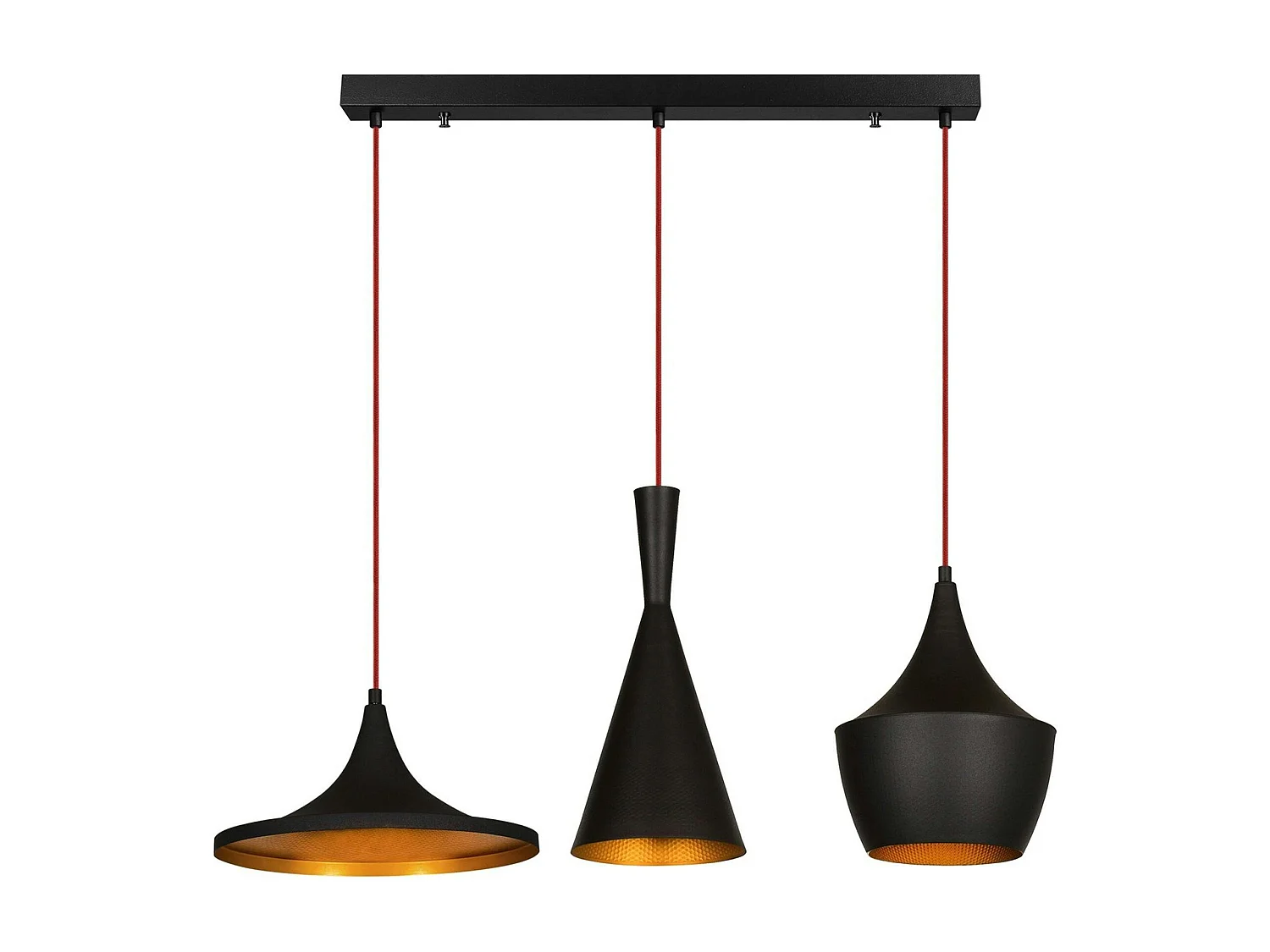 Suspension cuisine noire mat câble rouge, 3 formes SILE