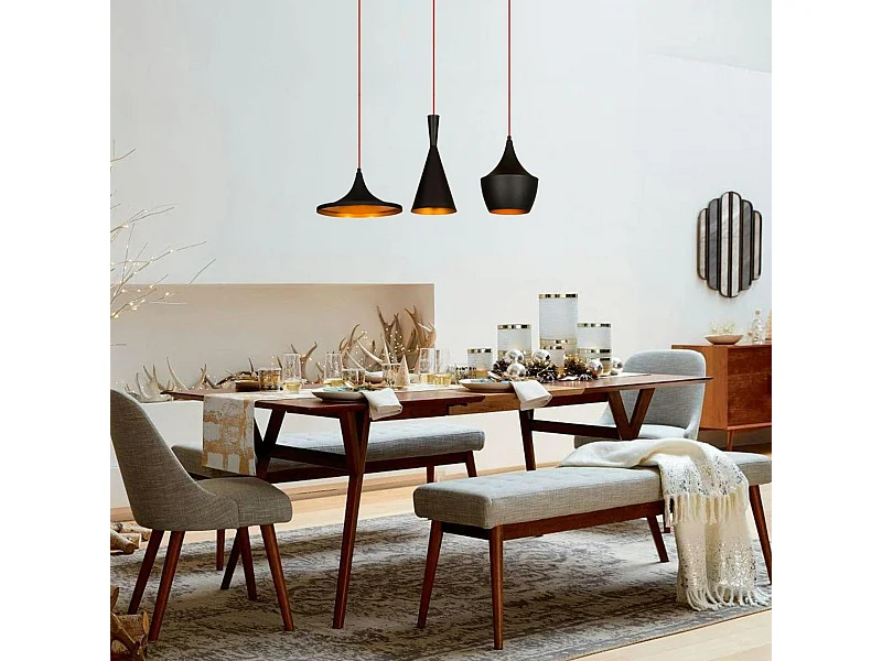 Suspension cuisine noire mat câble rouge, 3 formes SILE