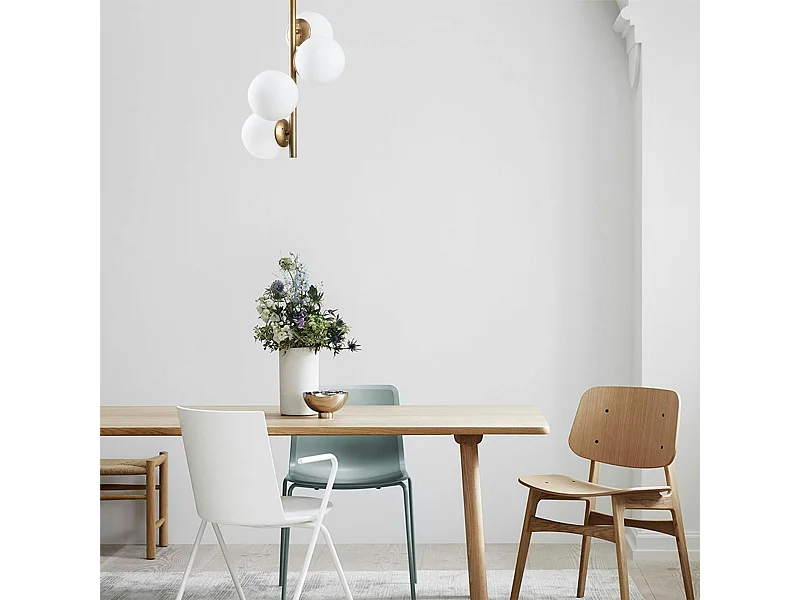 Plafonnier vintage métal doré 4 globes verre dépoli SIERRE