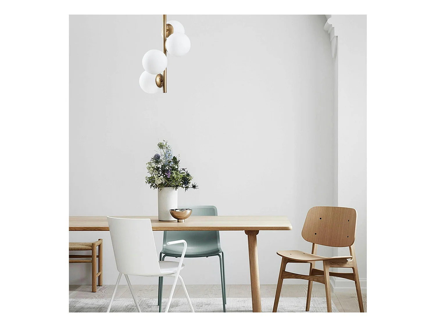 Plafonnier vintage métal doré 4 globes verre dépoli SIERRE