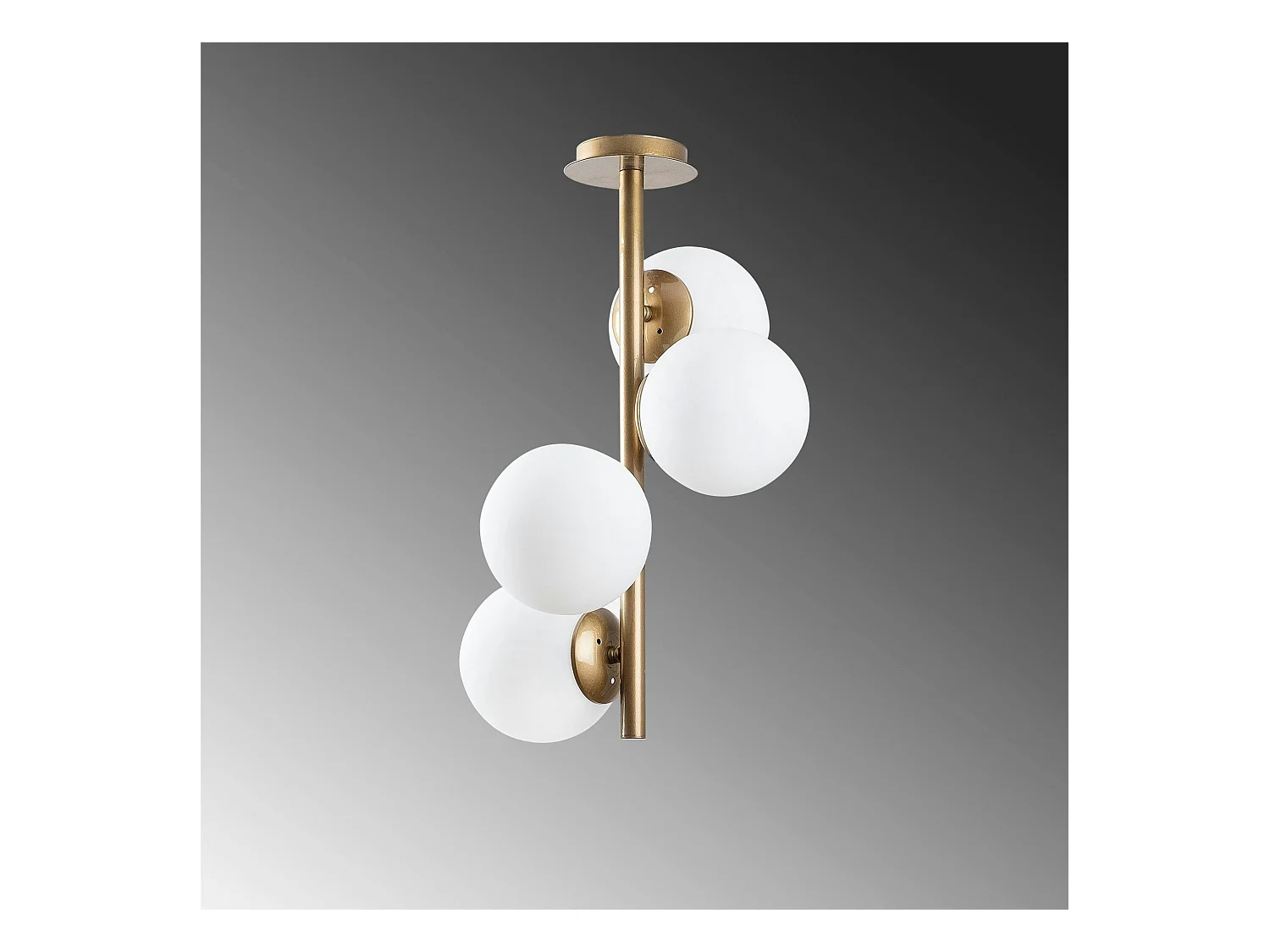 Plafonnier vintage métal doré 4 globes verre dépoli SIERRE