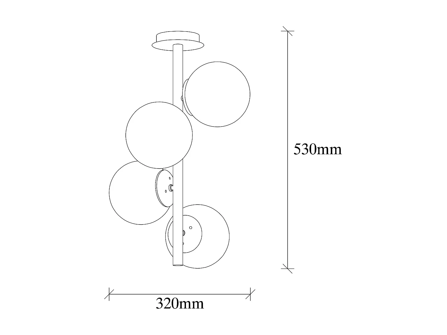 Plafonnier vintage métal doré 4 globes verre dépoli SIERRE