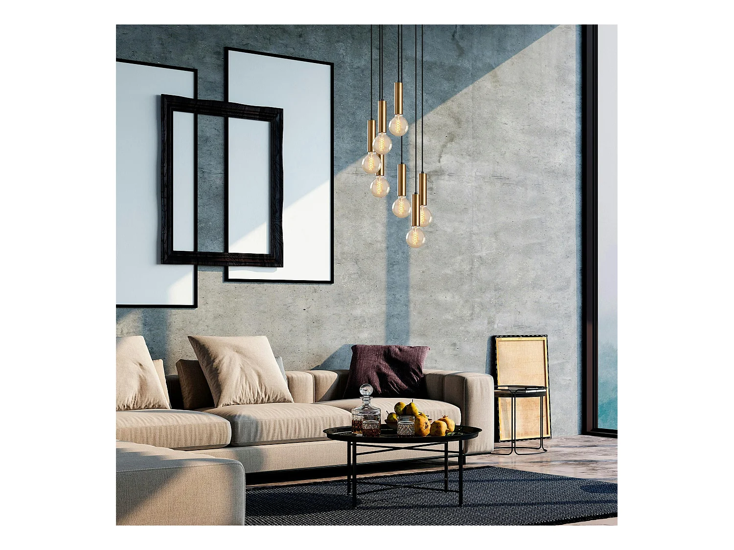 Suspension grappe vintage noir et or 7 lampes SILE