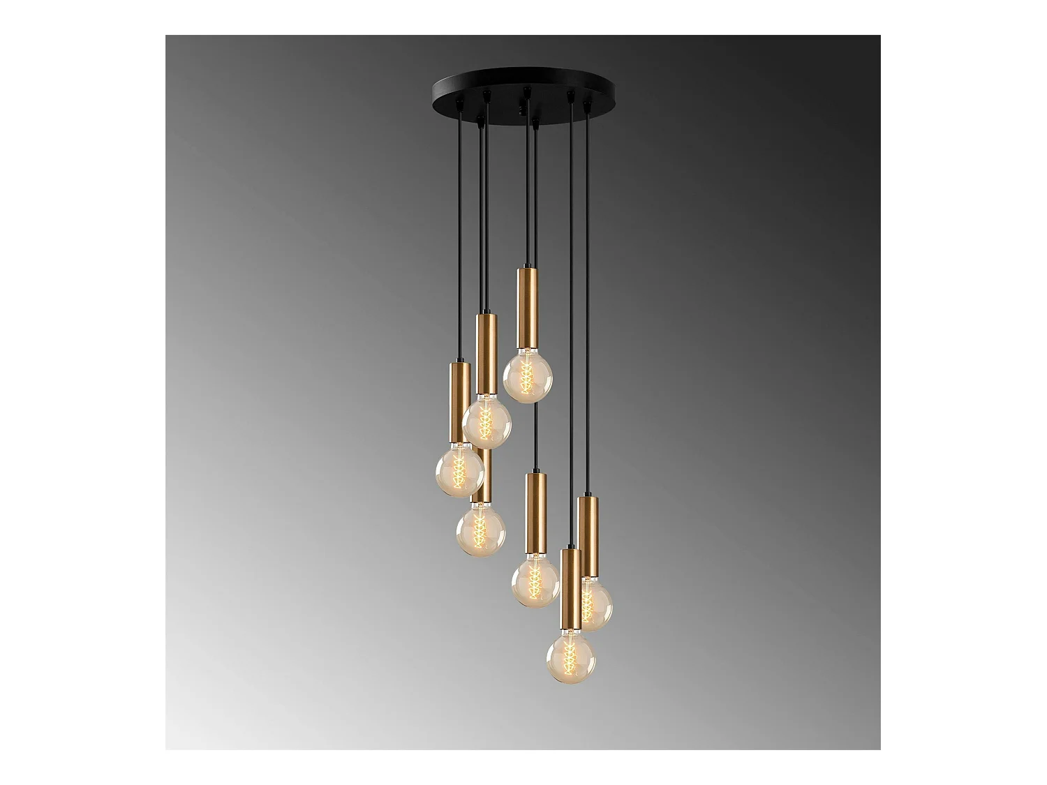 Suspension grappe vintage noir et or 7 lampes SILE