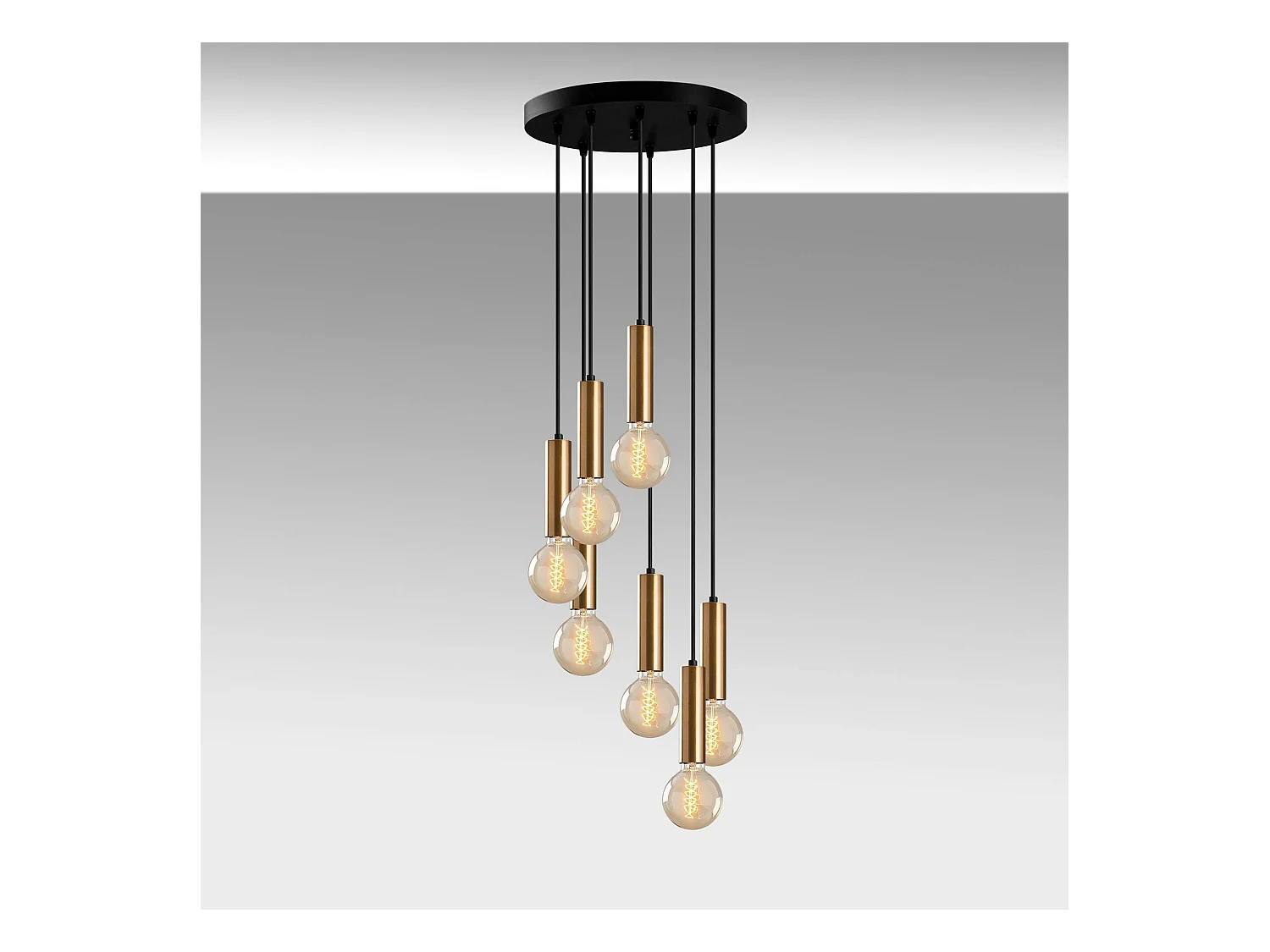 Suspension grappe vintage noir et or 7 lampes SILE