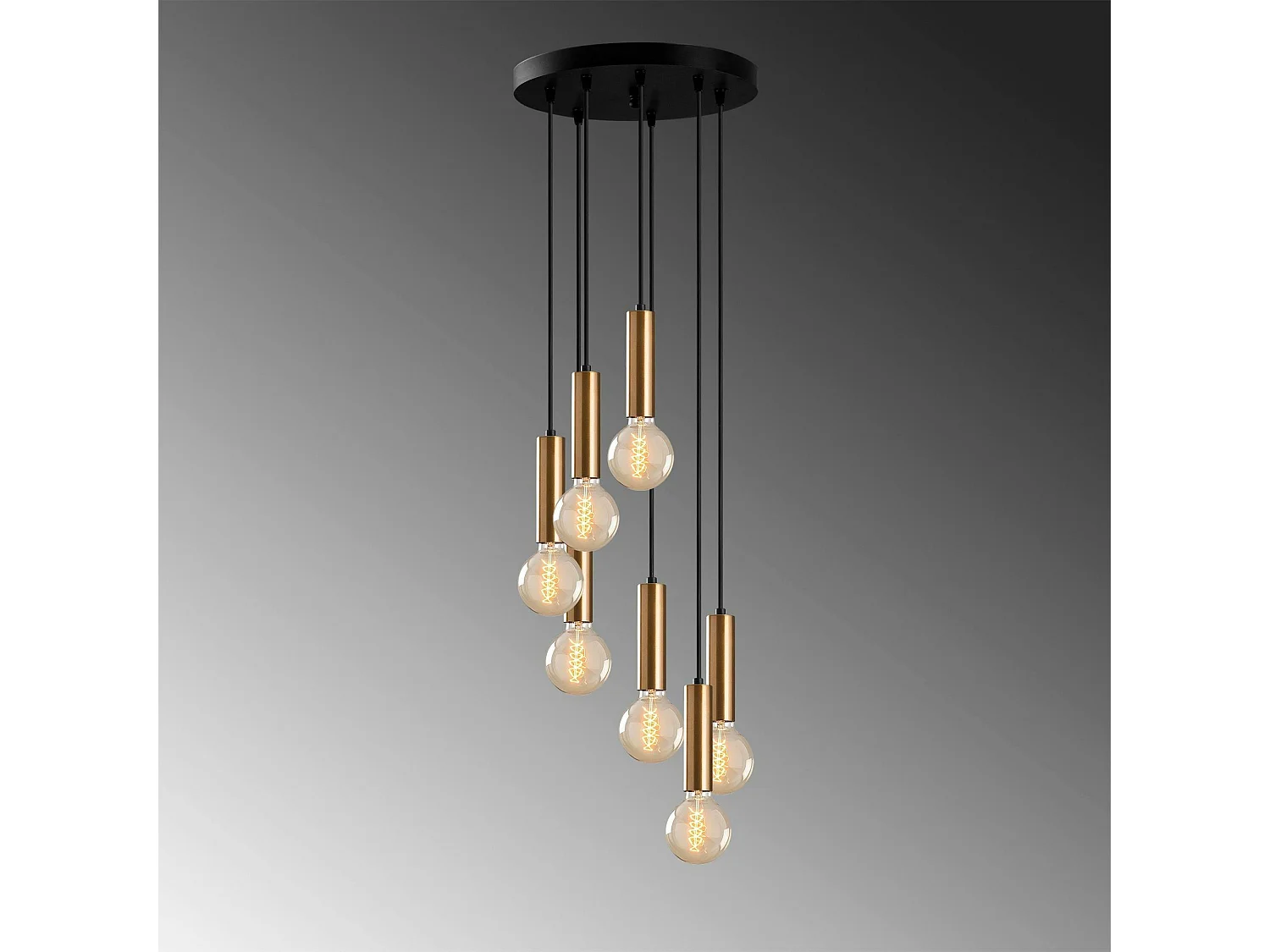 Suspension grappe vintage noir et or 7 lampes SILE