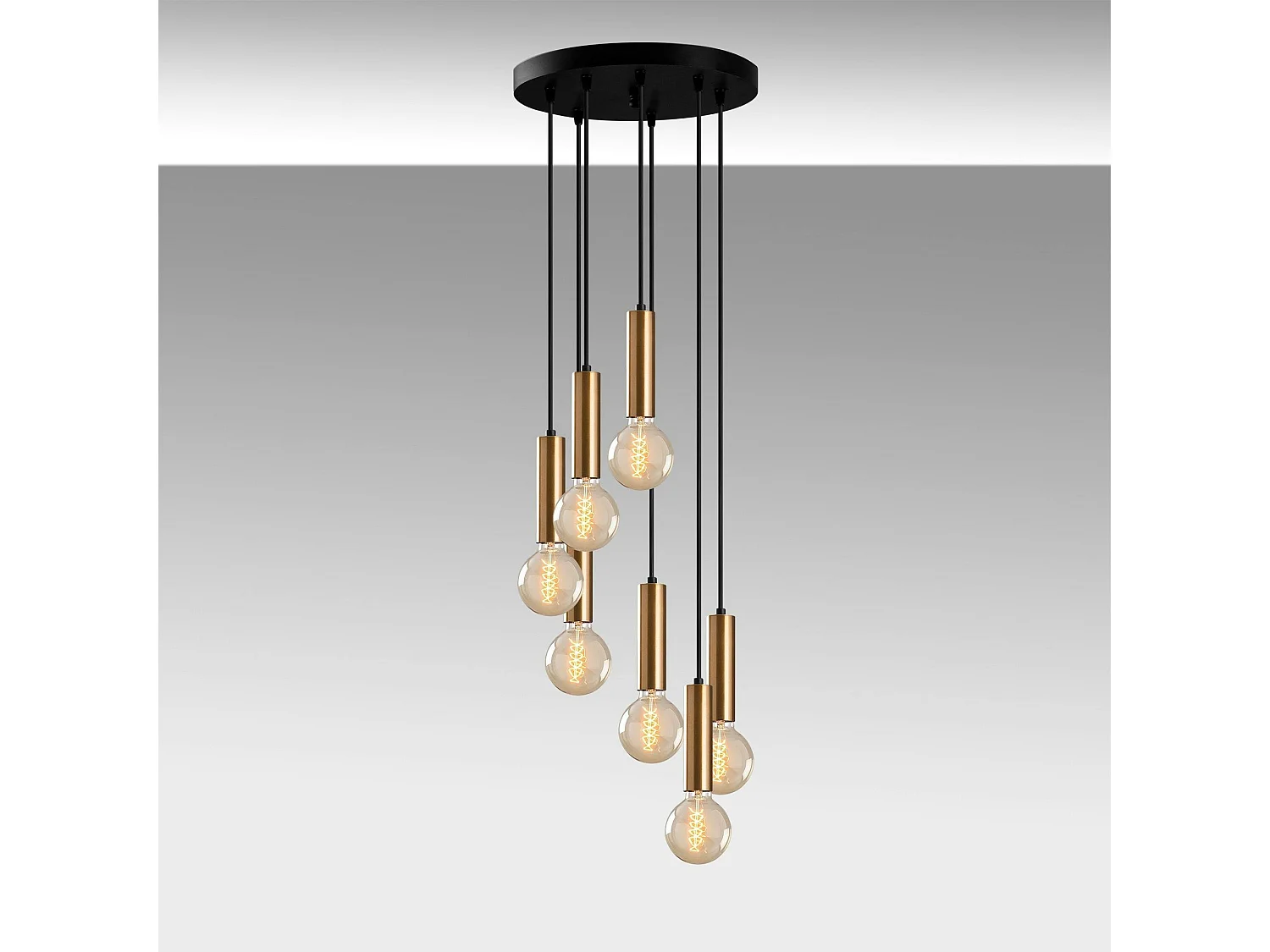 Suspension grappe vintage noir et or 7 lampes SILE