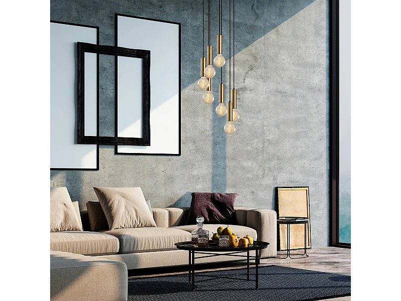 Suspension grappe vintage noir et or 7 lampes SILE