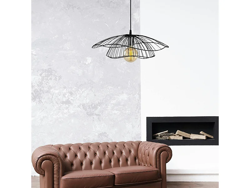 Suspension design métal noir filaire forme fleur SINOP