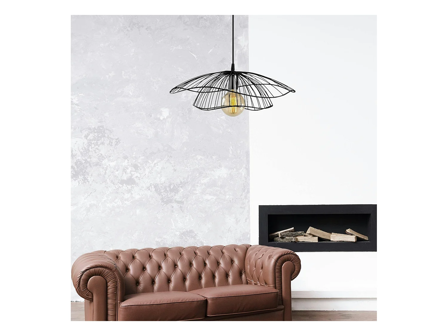 Suspension design métal noir filaire forme fleur SINOP