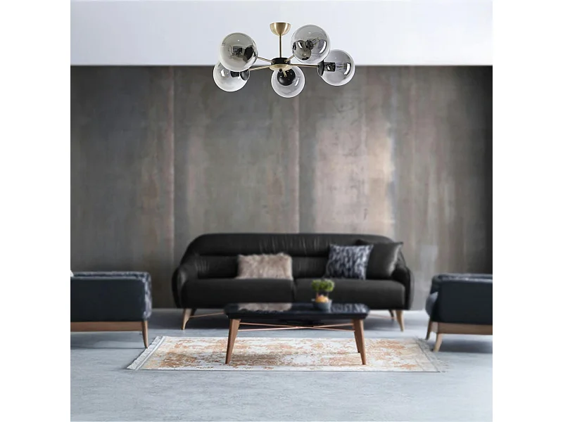 Suspension moderne de salon, 5 globes verre fumé SIERRE
