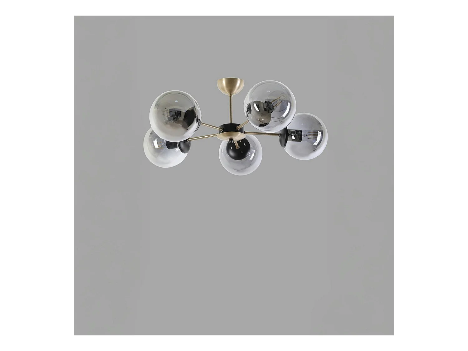 Suspension moderne de salon, 5 globes verre fumé SIERRE