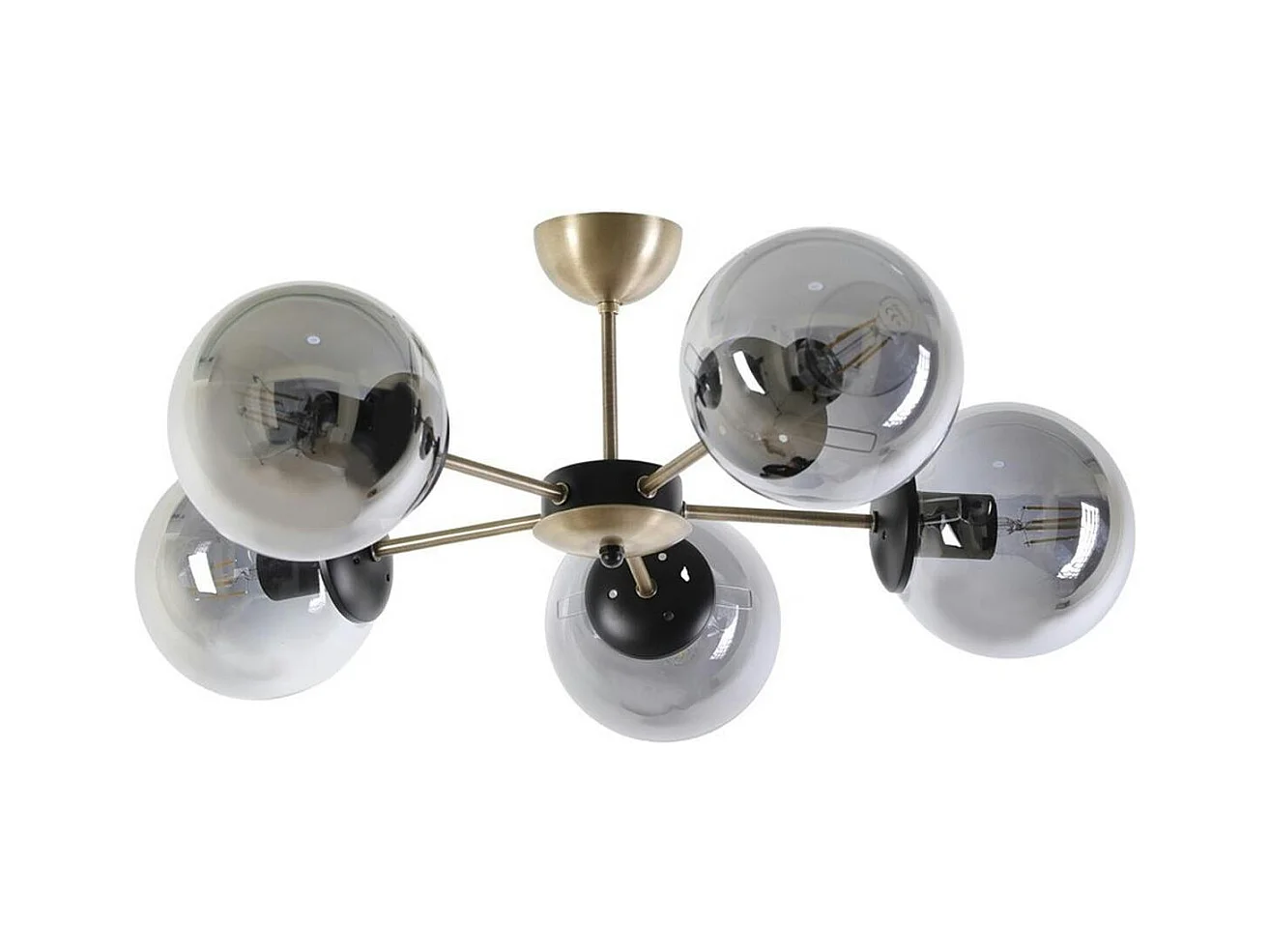 Suspension moderne de salon, 5 globes verre fumé SIERRE
