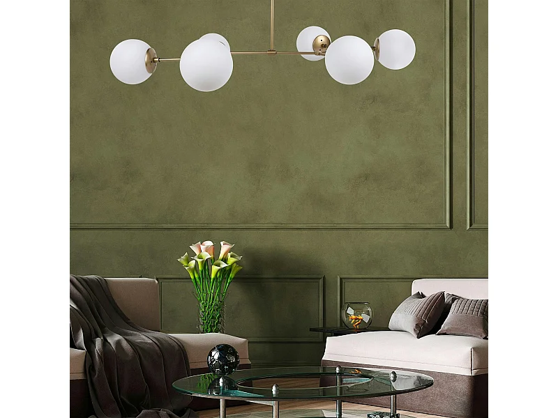 Suspension design dorée 6 globes verre dépoli SIERRE