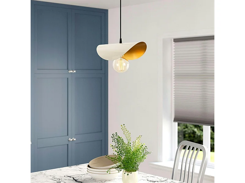 Suspension moderne en métal plié crème & doré SINOP