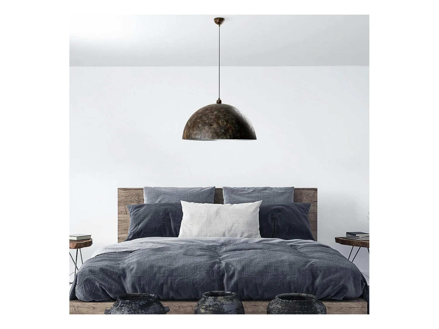 Suspension industrielle vintage en métal patiné SILE