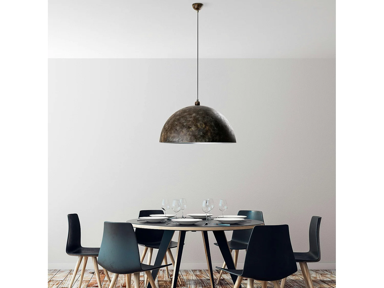 Suspension industrielle vintage en métal patiné SILE