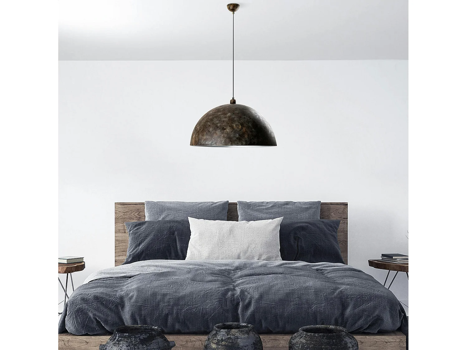 Suspension industrielle vintage en métal patiné SILE