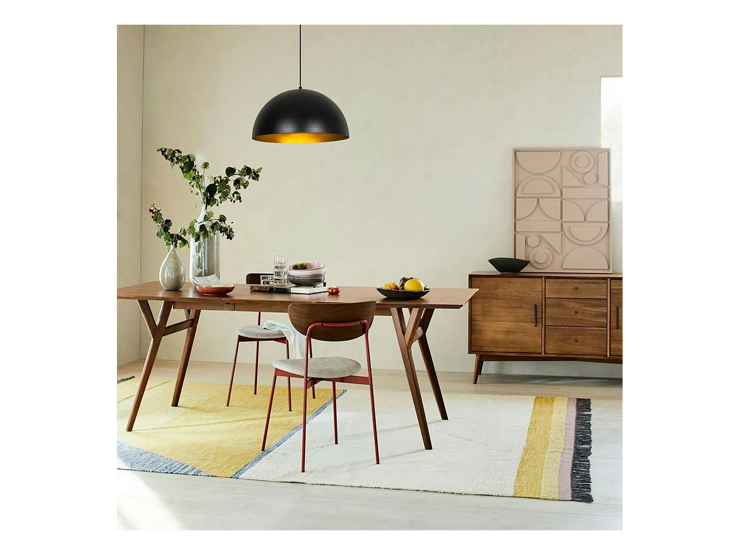 Suspension de table noire, dôme intérieur doré Ø40 cm SILE