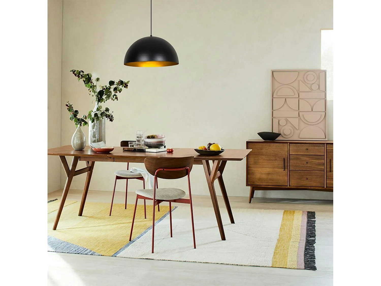 Suspension de table noire, dôme intérieur doré Ø40 cm SILE