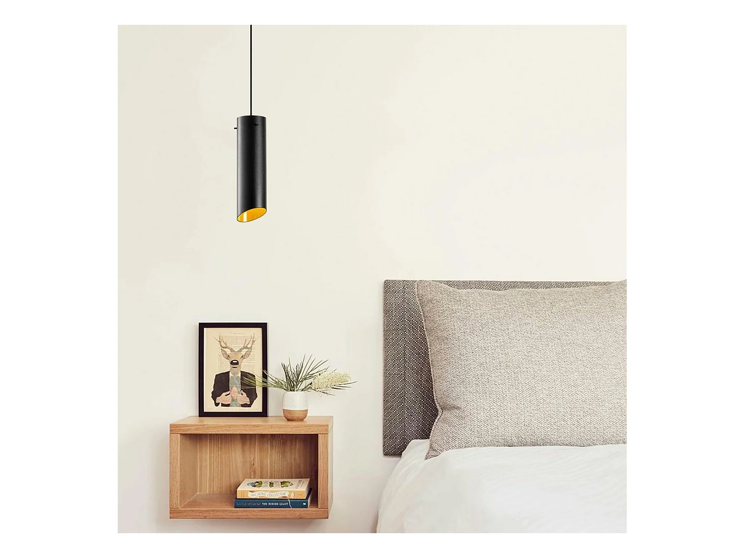 Lampe de chevet suspendue noire mat, forme cylindre SILE