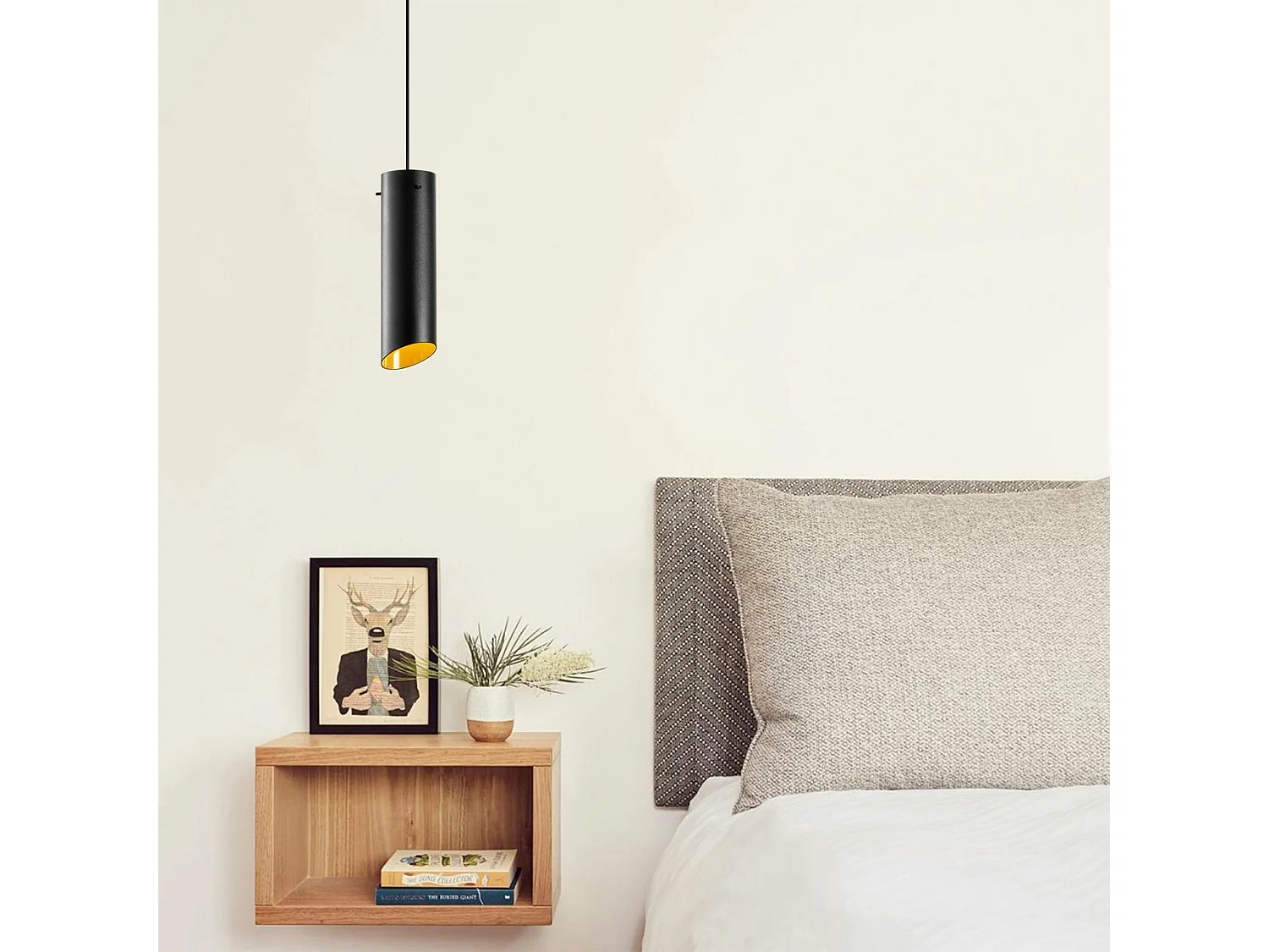 Lampe de chevet suspendue noire mat, forme cylindre SILE