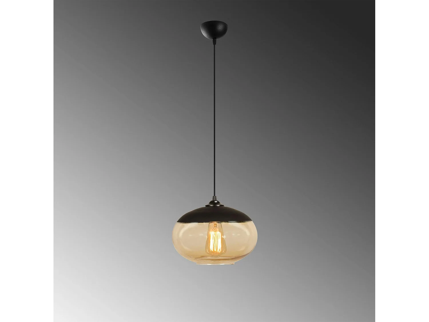 Suspension verre ambré et métal noir, forme ovale SIVAS