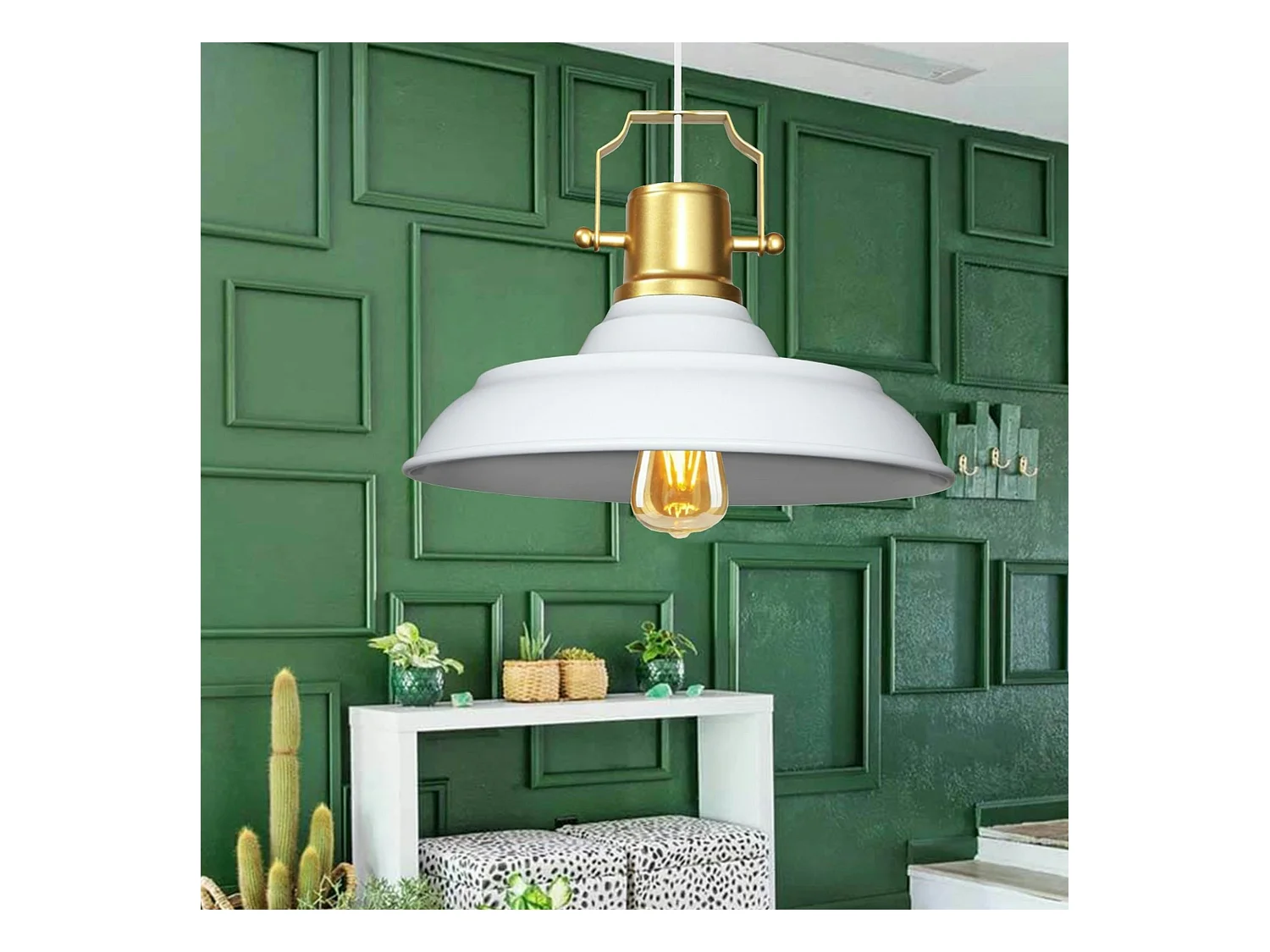 Suspension vintage métal blanc & or industriel chic SILE