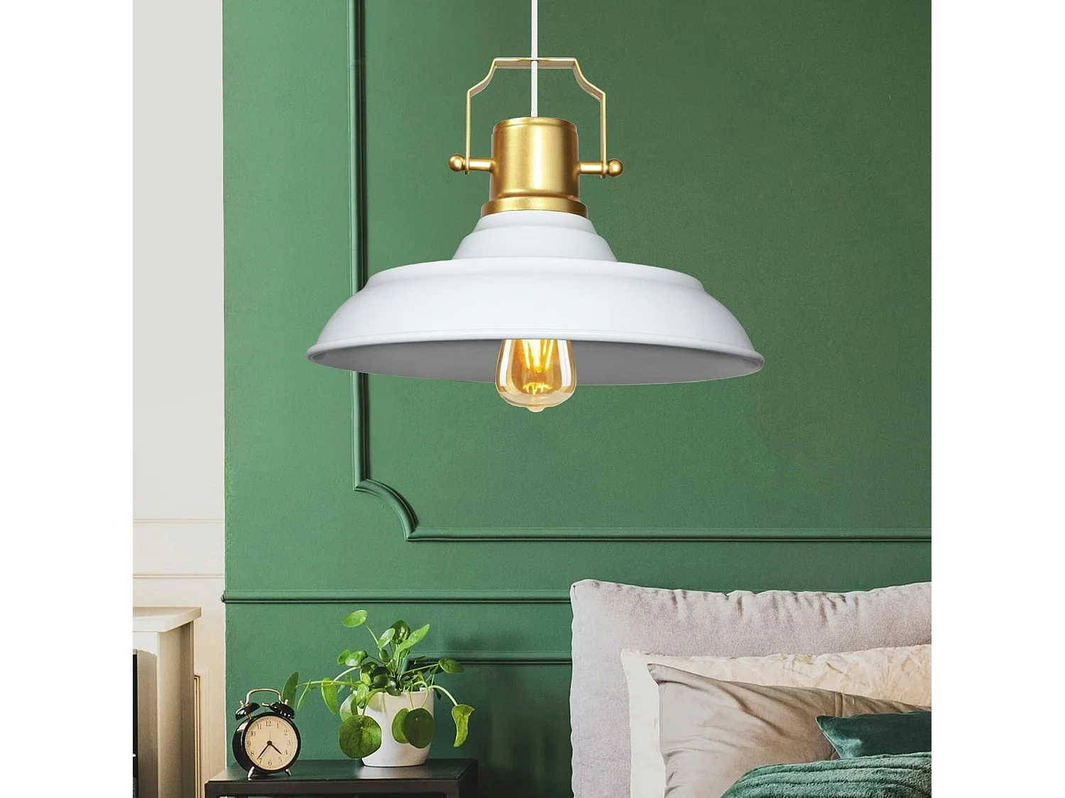 Suspension vintage métal blanc & or industriel chic SILE