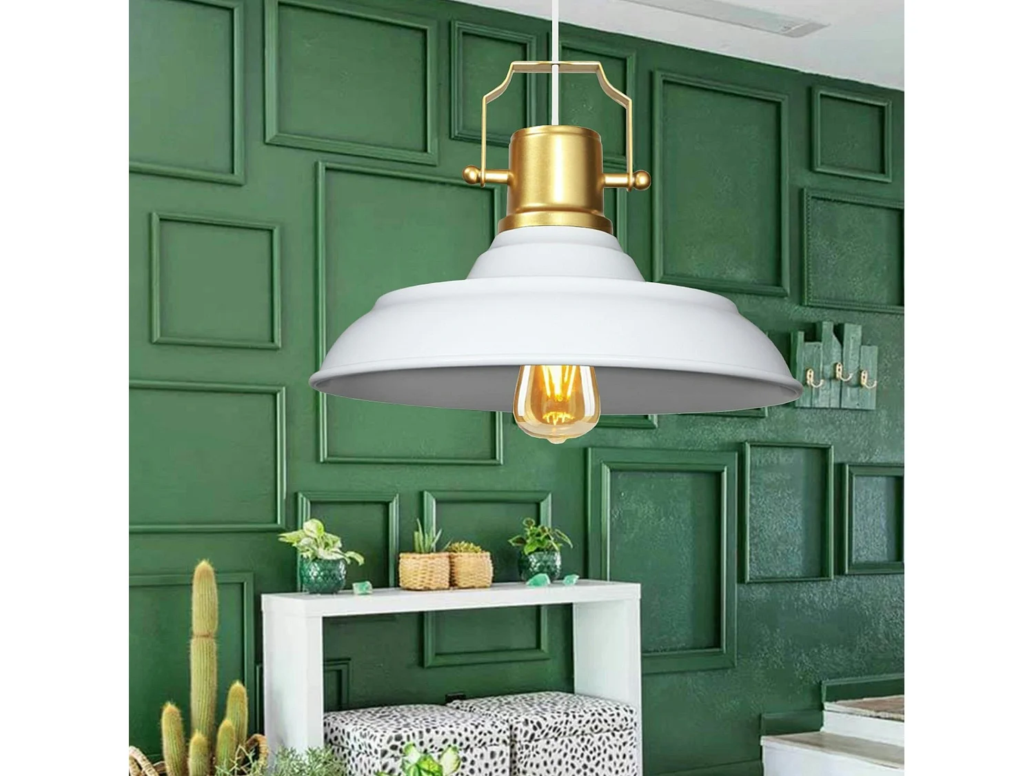 Suspension vintage métal blanc & or industriel chic SILE