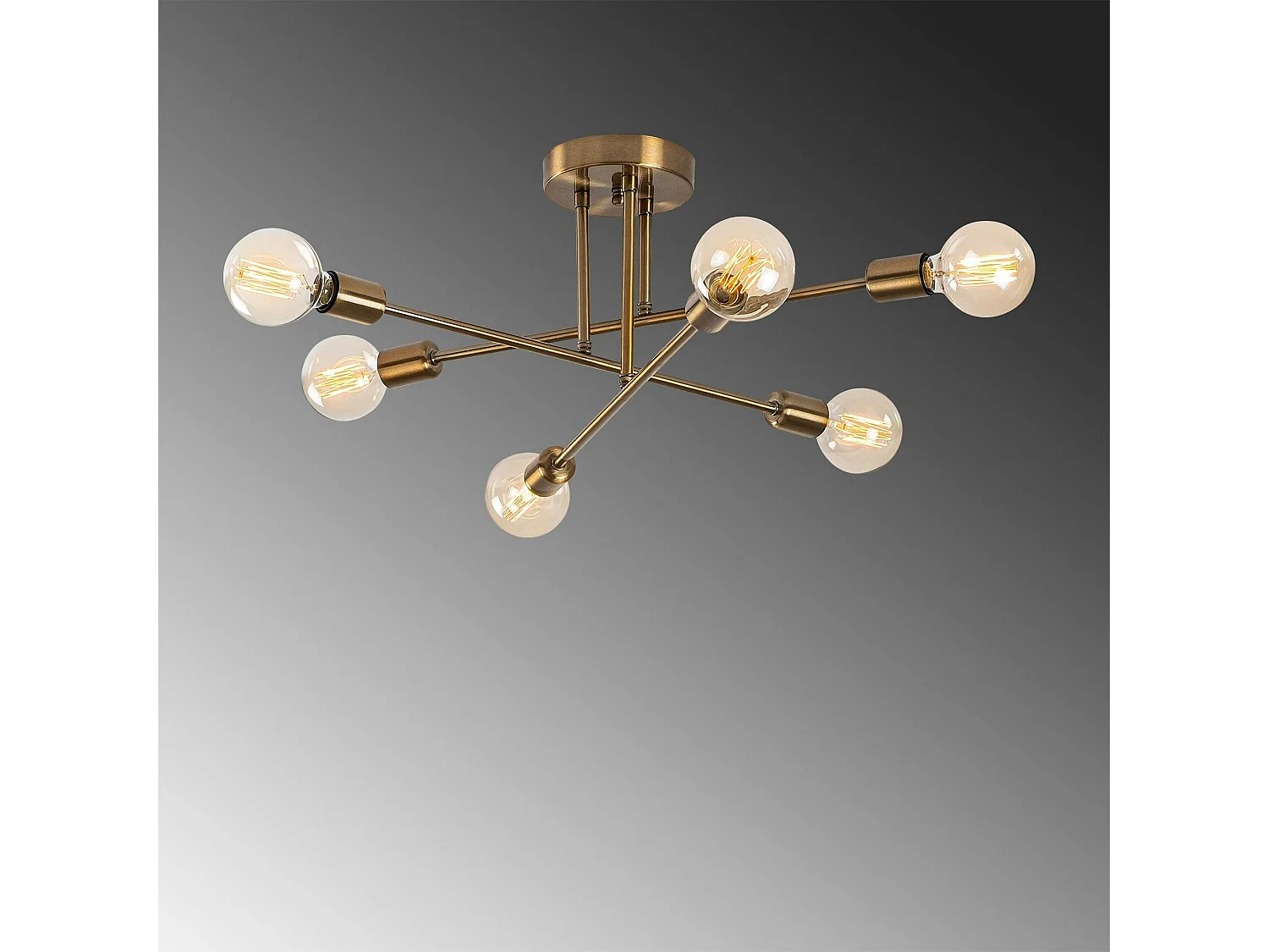 Plafonnier design doré, 6 lampes sur tiges MARATEA