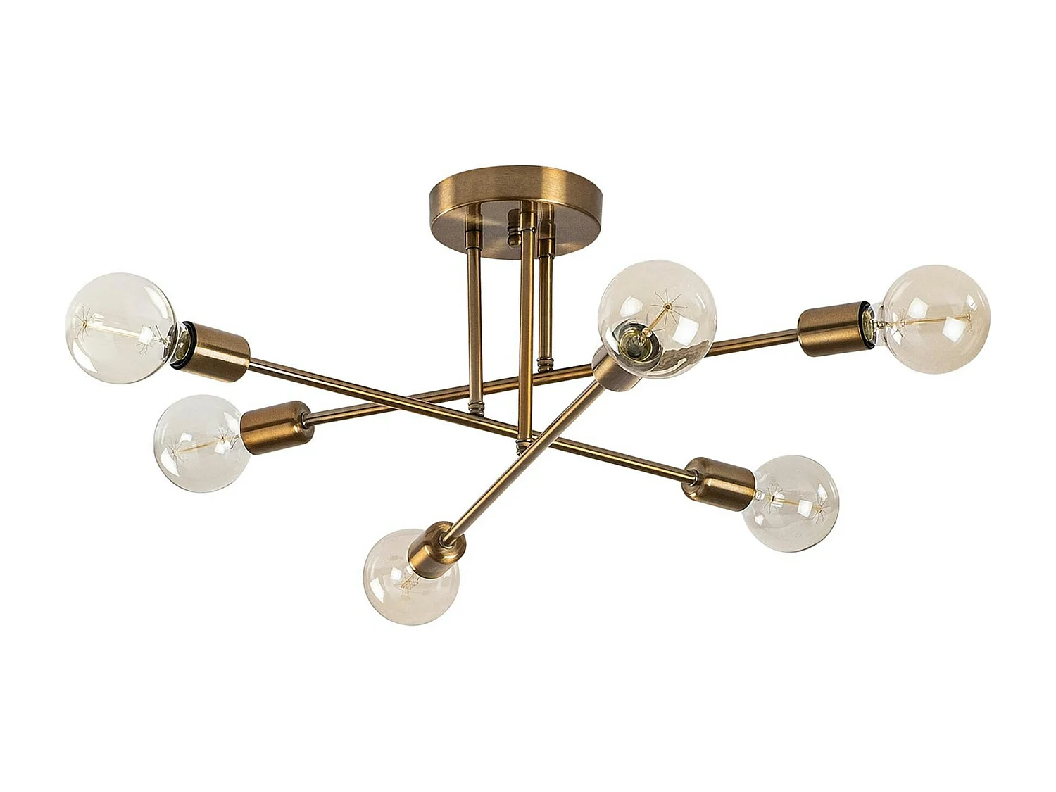 Plafonnier design doré, 6 lampes sur tiges MARATEA