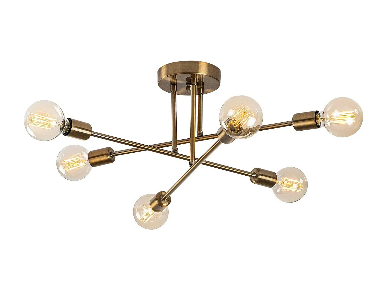 Plafonnier design doré, 6 lampes sur tiges MARATEA